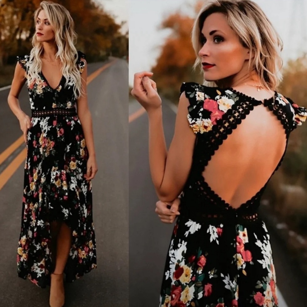 NWT Open Back Lace Bohemian Floral Dress